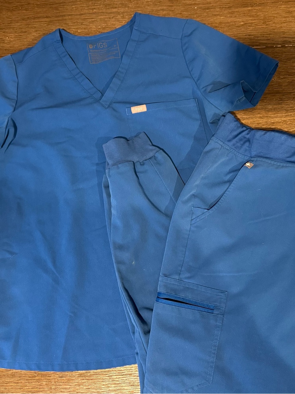 Figs Royal Blue V-Neck Scrub Top and Jogger Pants Set